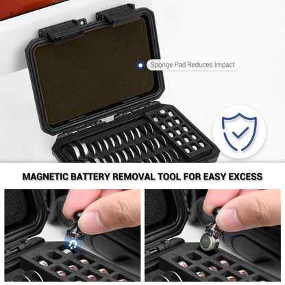 KIWIFOTOS 65 Slots Coin Cell Battery Case for CR2032 CR2016 CR2025 LR44 CR2320 CR2325 CR2330 CR2354 CR2430 CR2450 & LR41 AG13 Button Battery Holder Organizer IP67 Waterproof