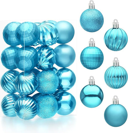 JOIEDOMI 24 Pcs Baby Blue Christmas Tree Ornaments Set, 2.36" Shatterproof Christmas Balls, Xmas Hanging Ornaments Decorations for Tree Wreath Garland Holiday Wedding Indoor Party Decor