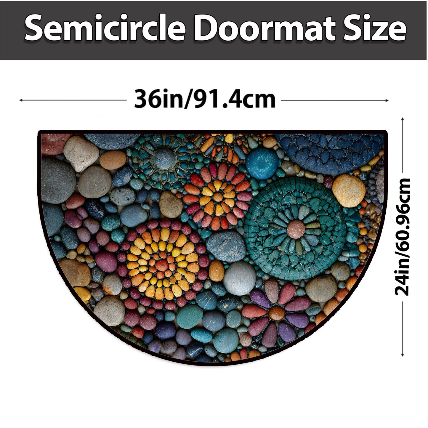 NYZE Semi Circle Door Mat Half Round Welcome Mat Non Slip Low-Pile Absorbent Half Circle Entryway Rug for Bathroom Bedroom Laundry Room(Pebble Floral, 24"×36")