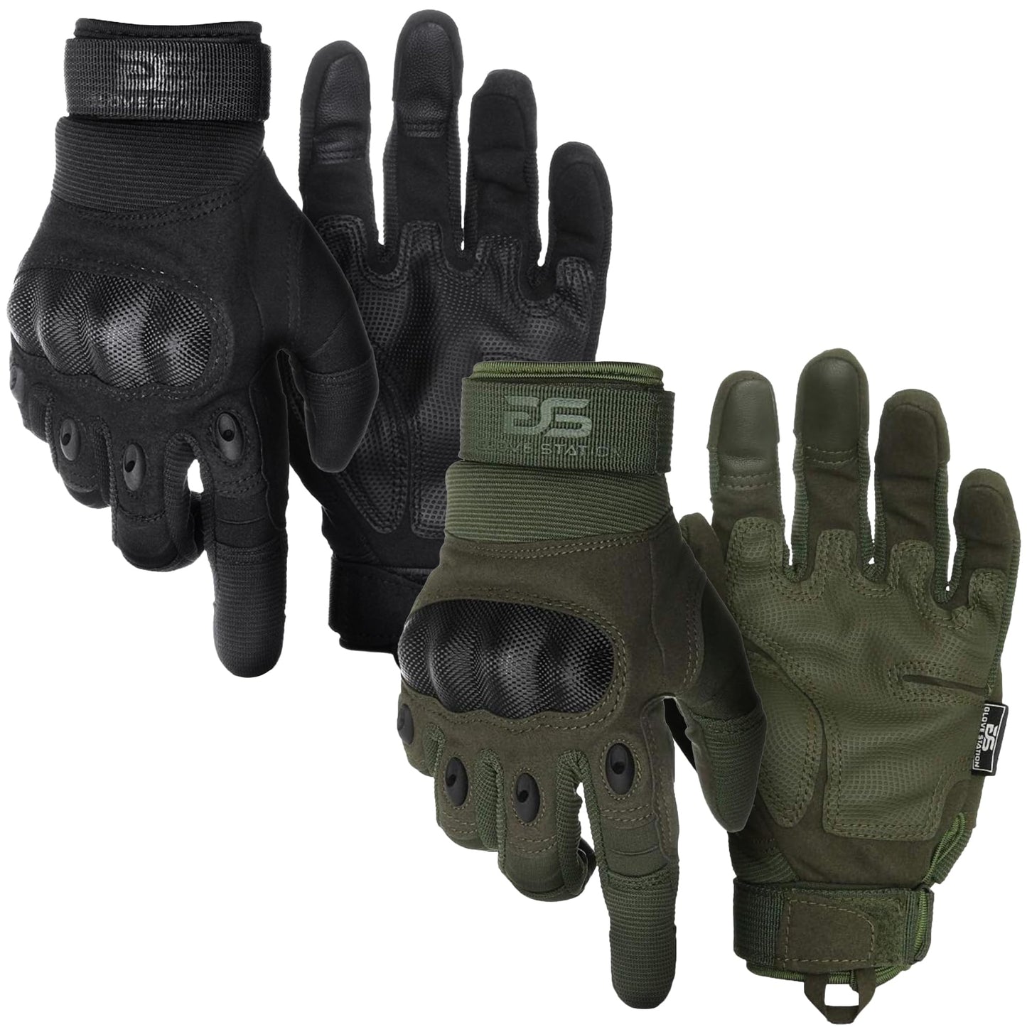 Glove Station Gloves for Men – Touchscreen Utility Gear with Hard Knuckle Protection Used in Motorcycle, Airsoft, & Outdoor Work Black & Green Small
