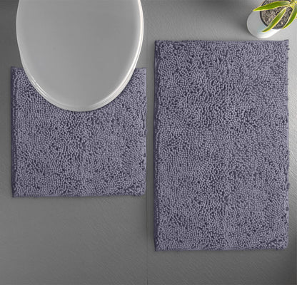 LuxUrux Bathroom Mats 2 Piece Set, Bathroom Rug Set, Soft Absorbent Chenille Bath Mat & Contour Toilet Rug, Non Slip, Quick Dry, Machine Washable Shaggy Bathroom Mats (Gray, 20"x30"+20"x20" U-Shaped)