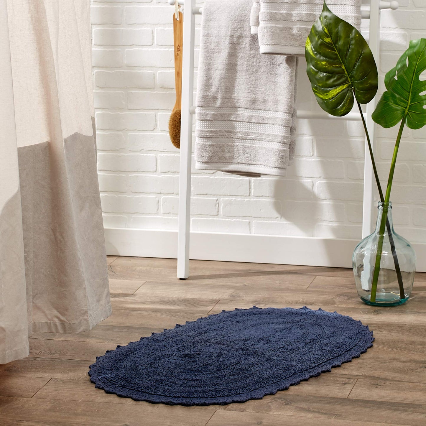 DII Crochet Collection Reversible Bath Mat, Small Oval, 17x24, French Blue