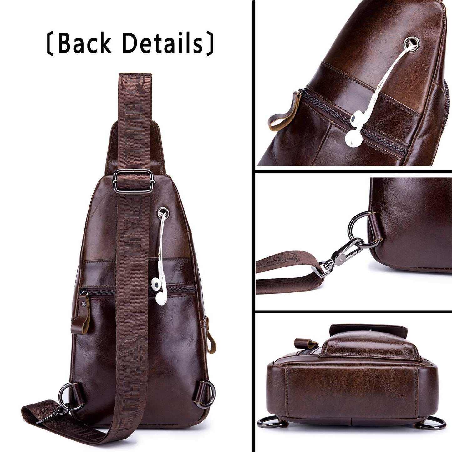 BULLCAPTAIN Mens Leather Crossbody Bag Shoulder Sling Bag Casual Daypacks Chest Bags for Travel Hiking Backpacks (Coffee)
