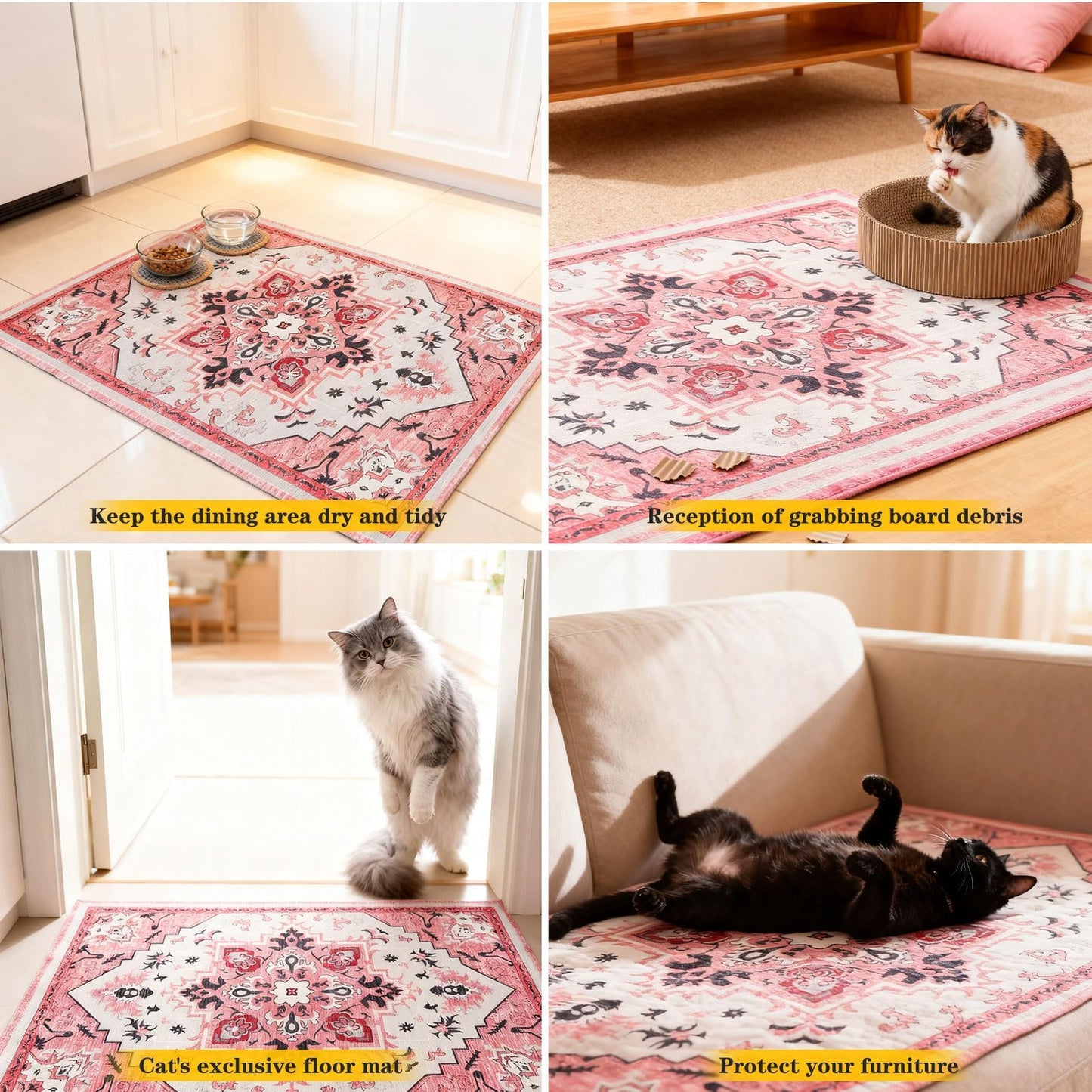 EXPAWLORER Cat Litter Mat, 32”x48” XL Non-Slip Urine Waterproof Litter Trapping Mat Easy to Clean Washable Litter Box Mat for Floor Soft on Kitty Paws, Indoor Food Mats Rug Pads for Bathroom Pink