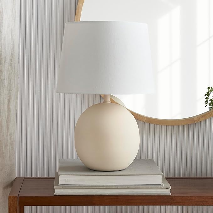 Nourison Home 18" Off-White Round Metal Table Lamp for Bedroom, Living Room, Dining, Entryway