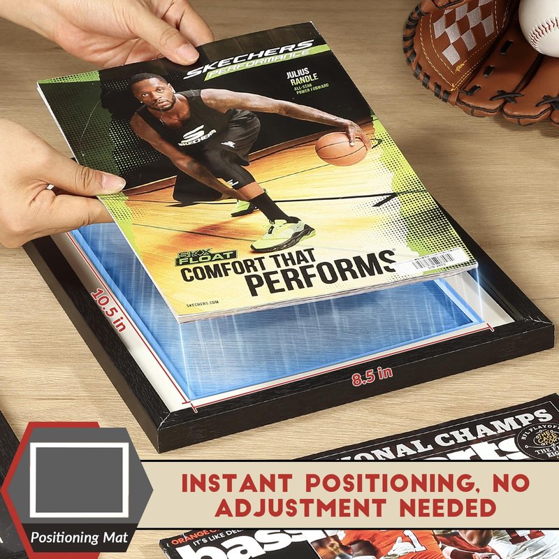 JupDec Sports Magazine Frame 4 Pack, Premium Wood Display Case for 8" x 10.5" Magazines, Wall Mount or Tabletop Stand, Layered Design with Positioning Mat, Perfect for Sports, Fashion & Home Decor