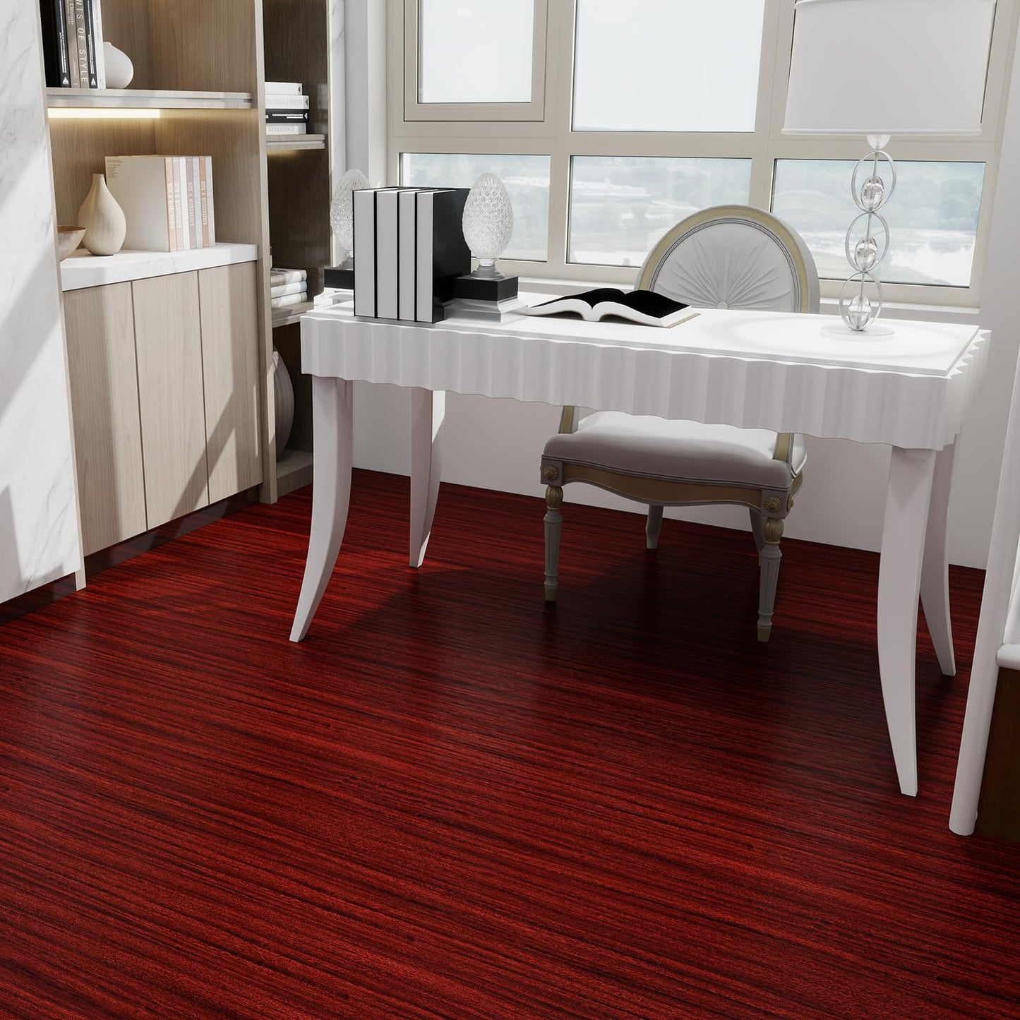 Professional Grade Thickening Peel and Stick Floor Tile 11.8”X 118" Self Adhesive Vinyl Flooring Floor Tiles Peel and Stick Waterproof and Non-Slip Scratch-Resistant for Kitchen Bathroom, Red Brown