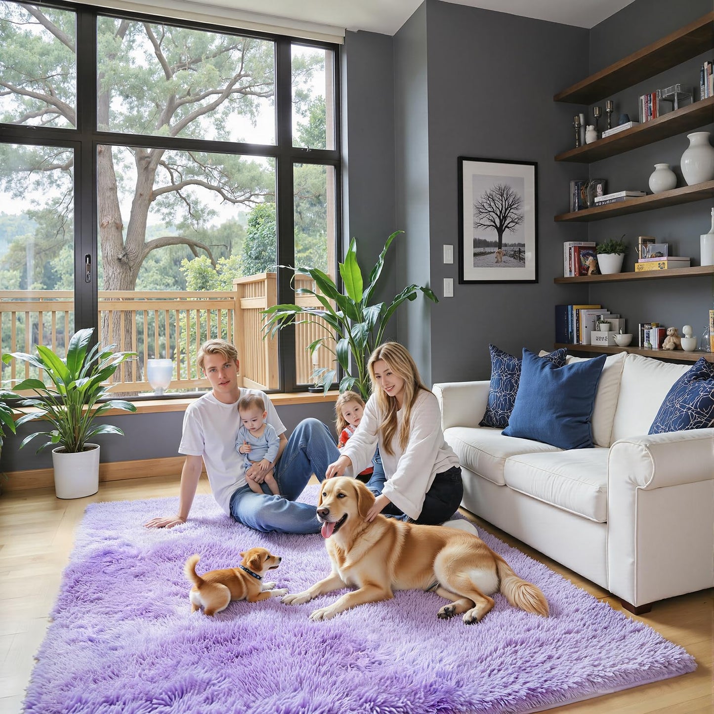 Rugs for Living Room 5x8, Alfombras para Salas Shag Large Plush Soft Area Rug, Shaggy Carpets for Bedroom, Kids Boys Girls Home Decor Aesthetic (Purple Starry, 5x8 Feet)