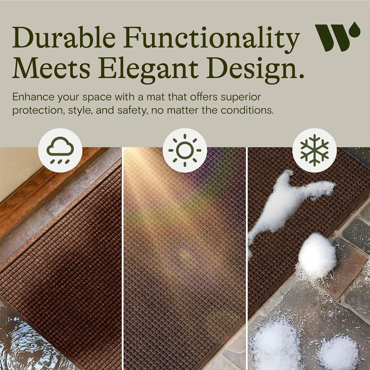 WaterHog Squares Front Door Mat Indoor Outdoor Entrance, Absorbent All-Weather Doormat with Non-Slip Rubber Backing, Dirt & Moisture Trapper, Low Profile, Easy Clean, Made in USA, 23"x35.5" Dark Brown