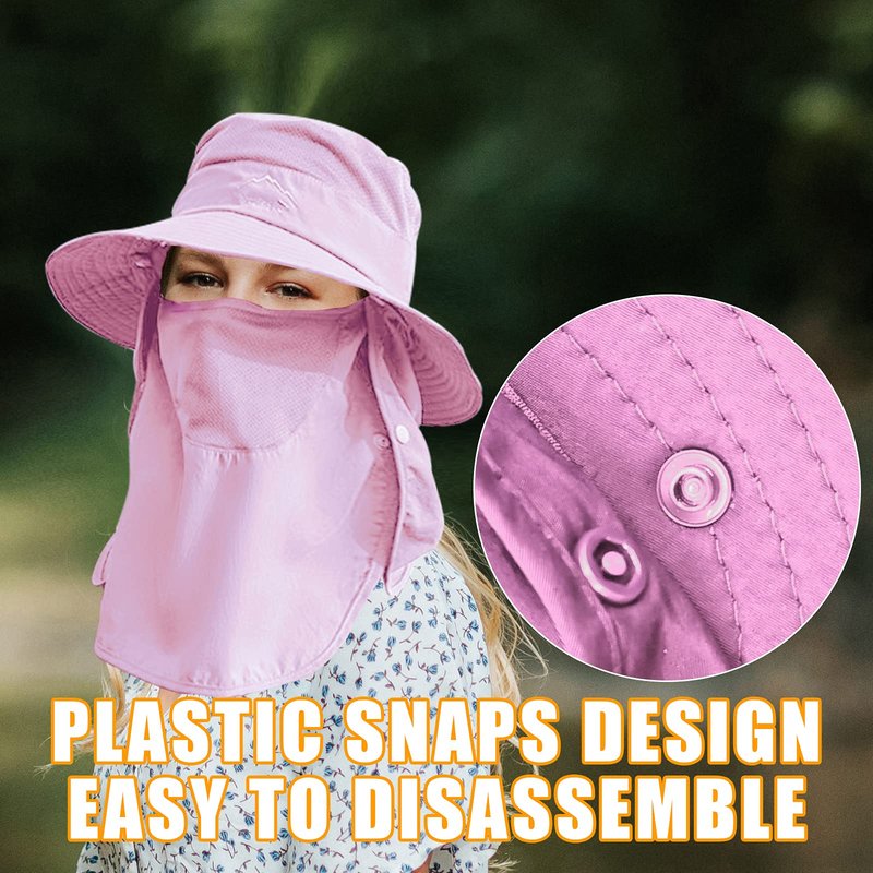 Fishing Hat for Men & Women, Outdoor UV Sun Protection Wide Brim Hat with Face Cover & Neck Flap (Pink)