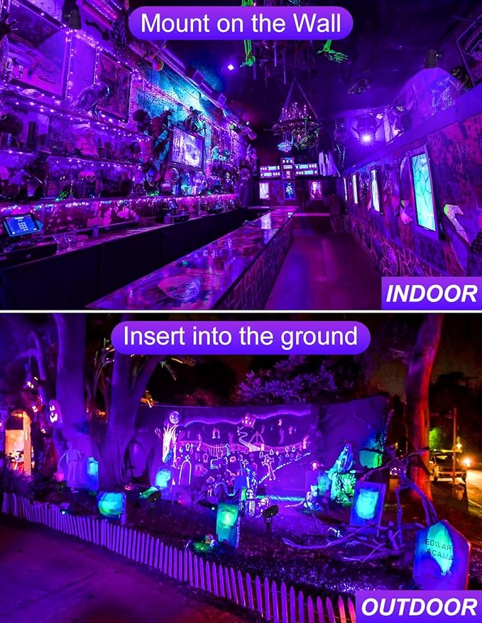 Halloween Outdoor Black Light Spotlight, LED Black Lights Waterproof Landscape Lights with US Plug for Glow Party Body Paint Fluorescent Poster Stage Lighting Yard Garden Decoration(6 Pack)