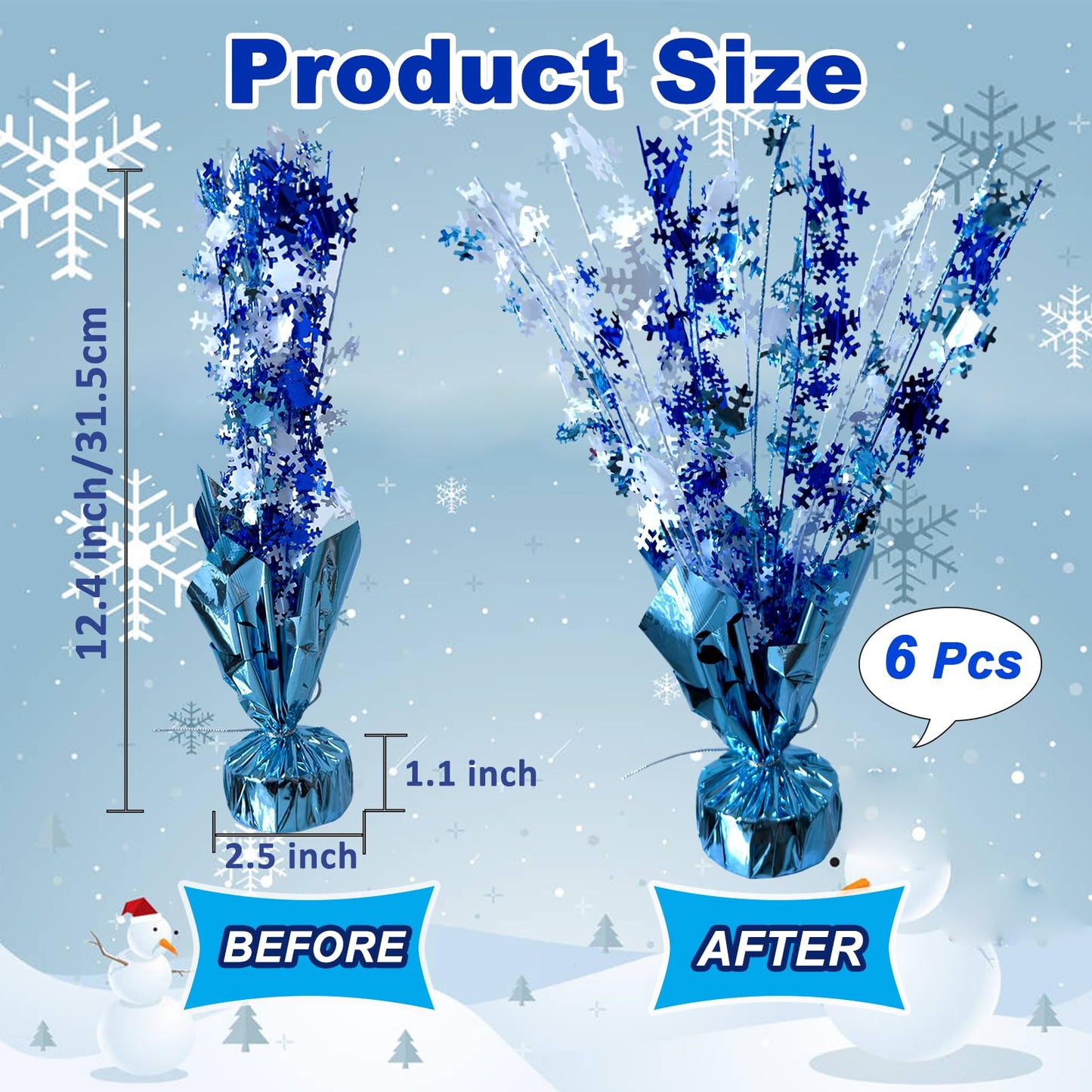 FUBININA 6 Pack Winter Wonderland Snowflake Table Decoration Metallic Blue White Glitter Foil Spray Tabletop Centerpieces for Winter Christmas Xmas Frozen Birthday Wedding Baby Party Supplies Decor