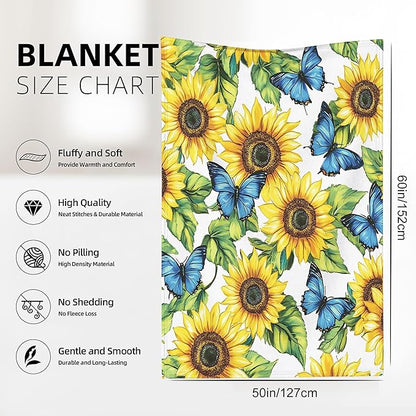 Sunflower Garden Blanket Gfits for Women Men Kids Butterflies Throw Blankets Soft Lightweight for Home Decor Couch Bed Sofa 50x60 Inches