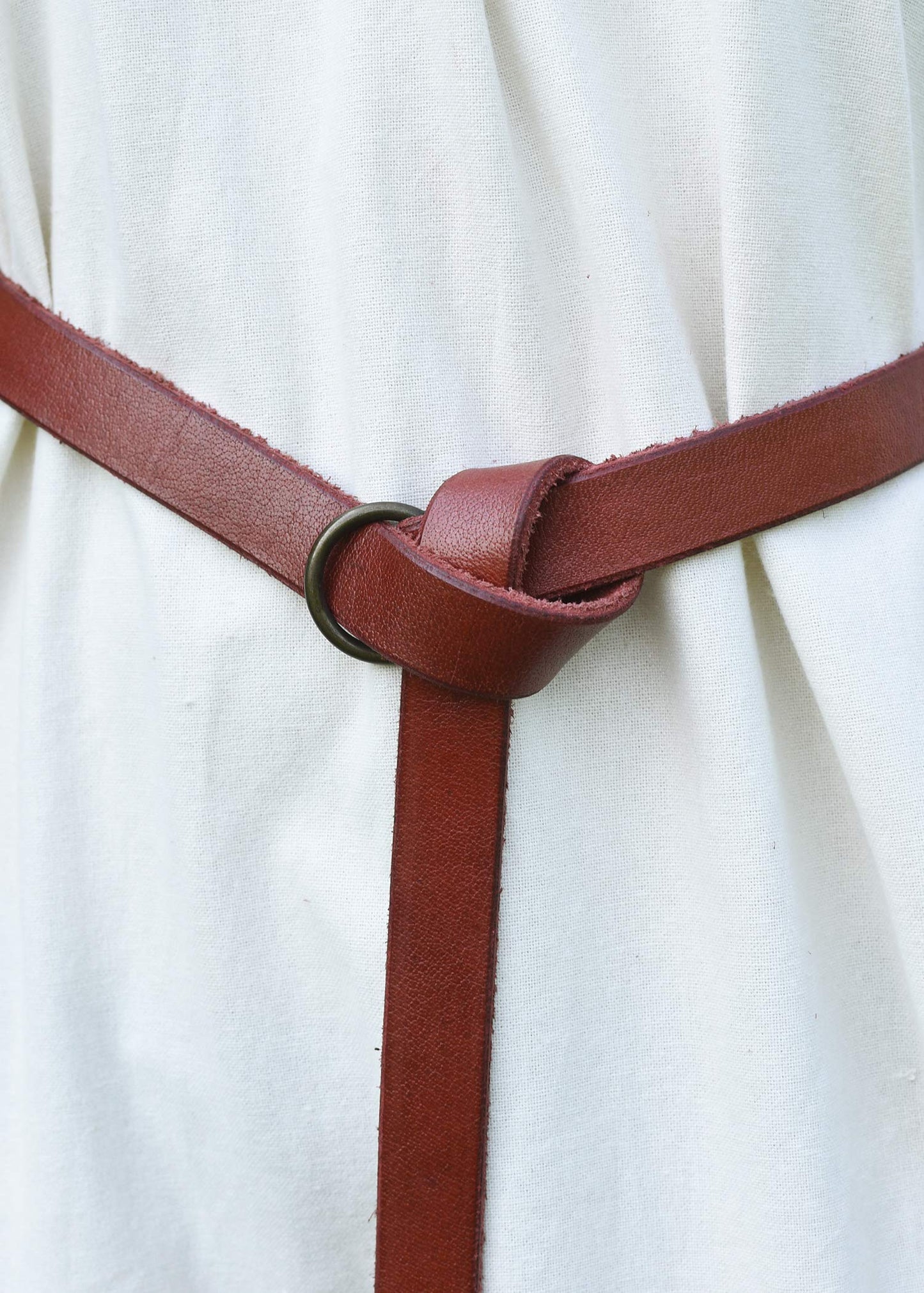 Battle-Merchant Medieval Leather Long Belt with Brass Ring – Long Viking Renaissance LARP Belt in (Red, 75)