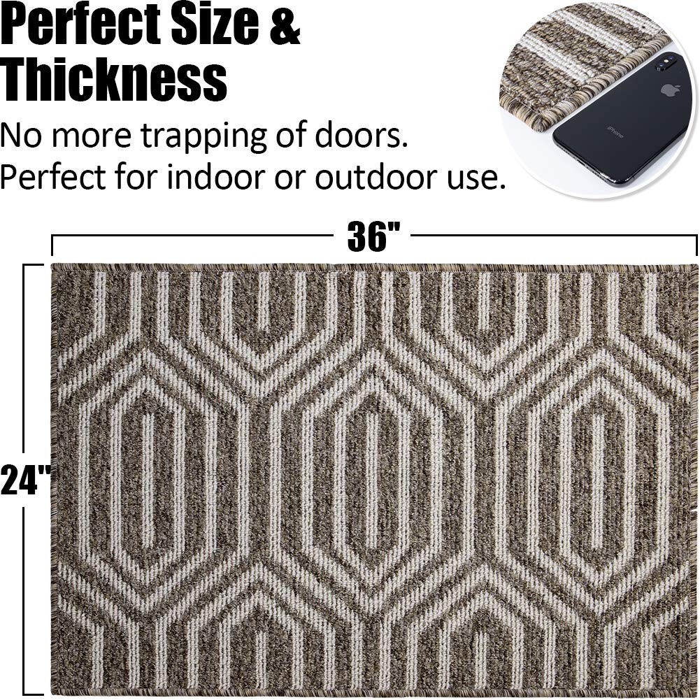Indoor Doormat 24"x 36", Absorbent Front Back Door Mat Floor Mats, Rubber Backing Non Slip Door Mats Inside Mud Dirt Trapper Entrance Door Rug Carpet, Machine Washable Low Profile-Brown Time Cloister