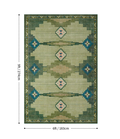 YIHOUSE Mid Century Modern Rugs for Living Room, 6x9 Green Rug No-Slip Southwestern Large Area Rug Washable Rugs for Bedroom, Dining Room