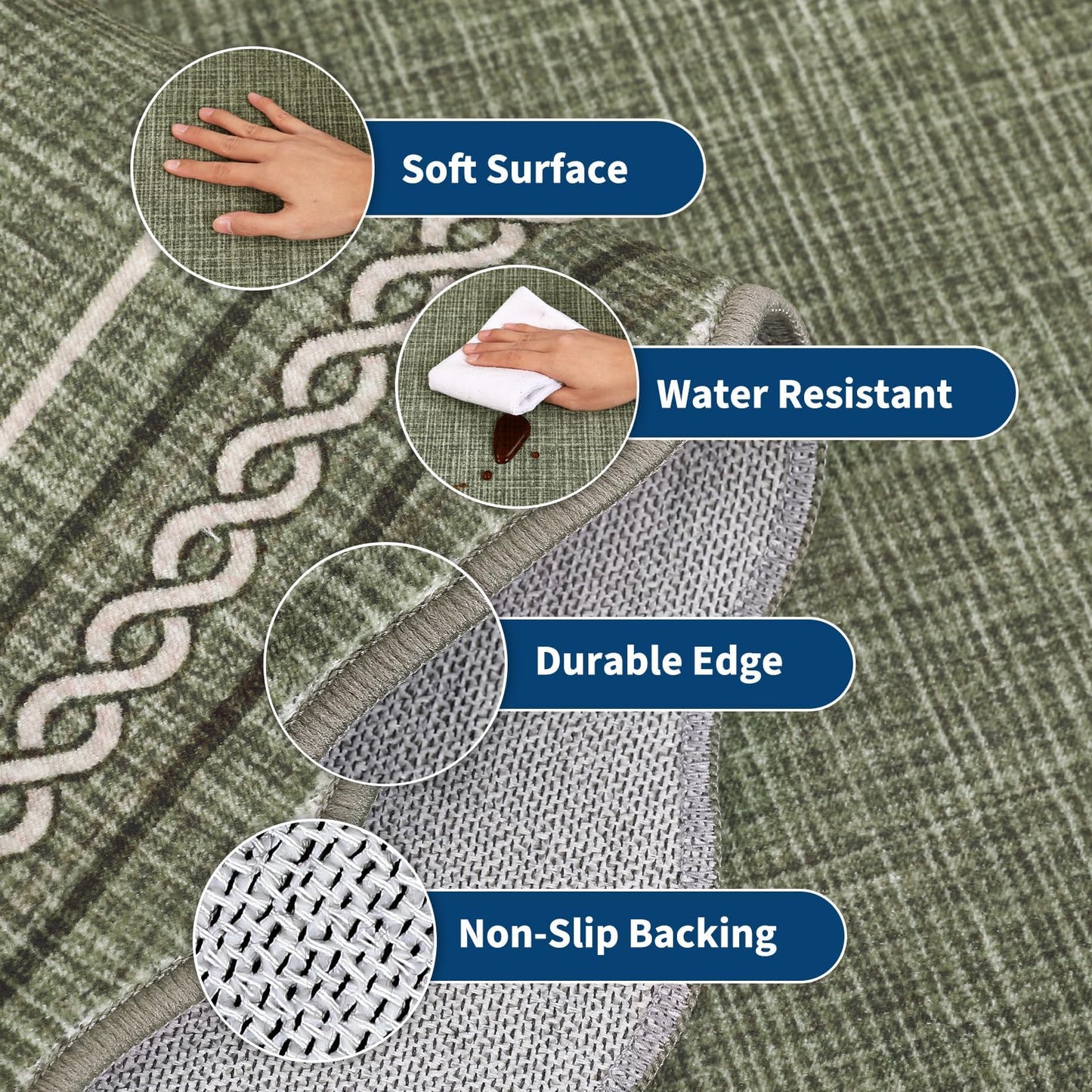 MilleLoom Large Area Rug 9x12 Scalloped Rug Machine Washable Non Slip Carpet Farmhouse Non-Shedding Neutral Floor Mat Indoor Soft Low Pile Foldable Rugs for Living Room Bedroom Dining Room Dorm Green