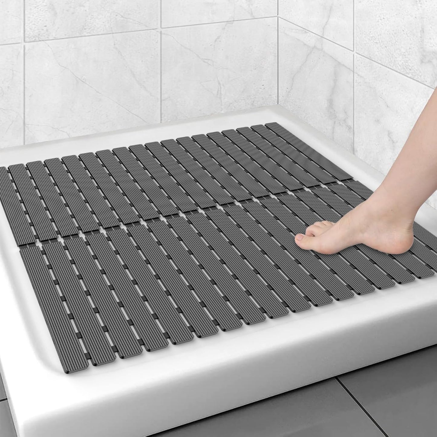 MBOSS Bathtub Mat Non Slip,Super Soft Bath Mat for Tub 24 X 24 Inch,Shower Mat with Suction Cups and Drain Holes,Non Slip Bathtub Mat for Elderly