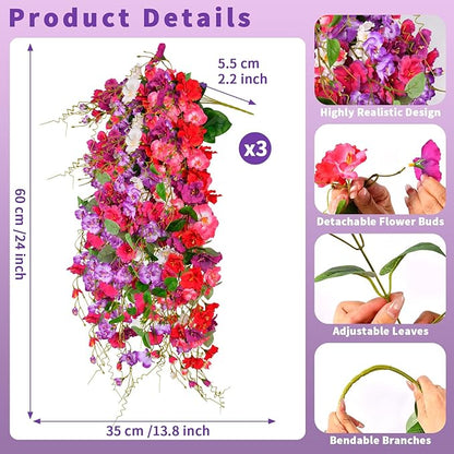 Artificial Flowers for Outdoors 3 Pack Fake Hanging Plants with Faux Hibiscus Flowers Summer Fall Decor UV Resistant Silk Leaves for Indoor Outdoor Front Door Porch Patio Planter Decor