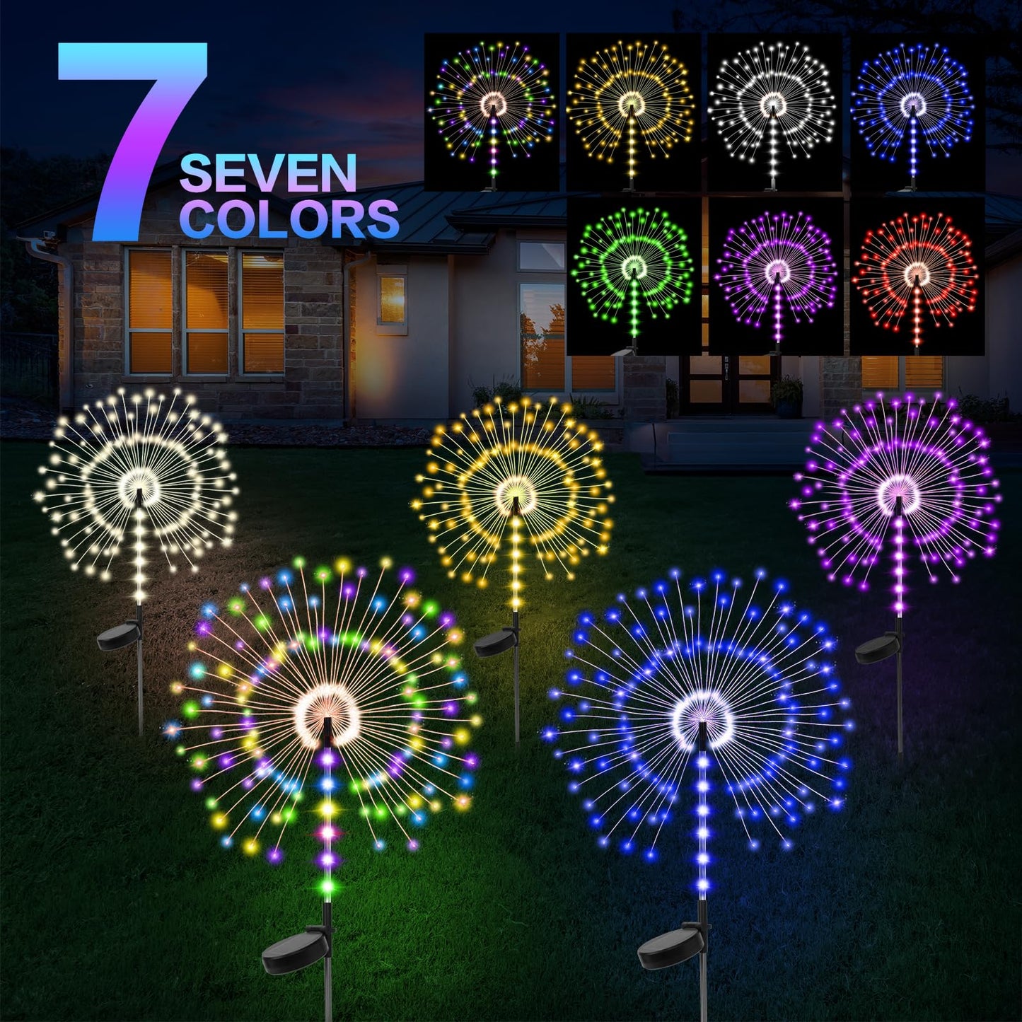 2 Pack 250LED Solar Garden Lights Outdoor, Dual Lighting Modes Firework Lights Solar Powered, Waterproof Twinkle Fairy Light Outside for Yard Patio Pathway Christmas Party Decorative（Warm White）