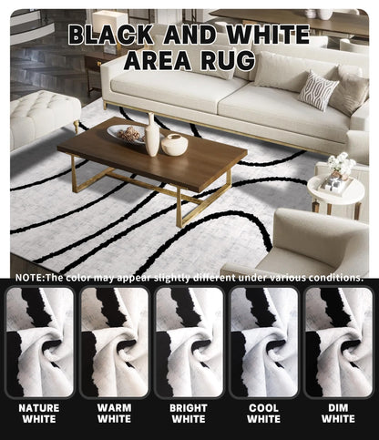 YIHOUSE Black Modern Area Rug 6x9,Abstract Rugs for Bedroom,Black and White Geometric Rug,Minimalist Striped Rug,Dark Washable Area Rugs 5x7 Non Slip Rugs for Living Room，Office