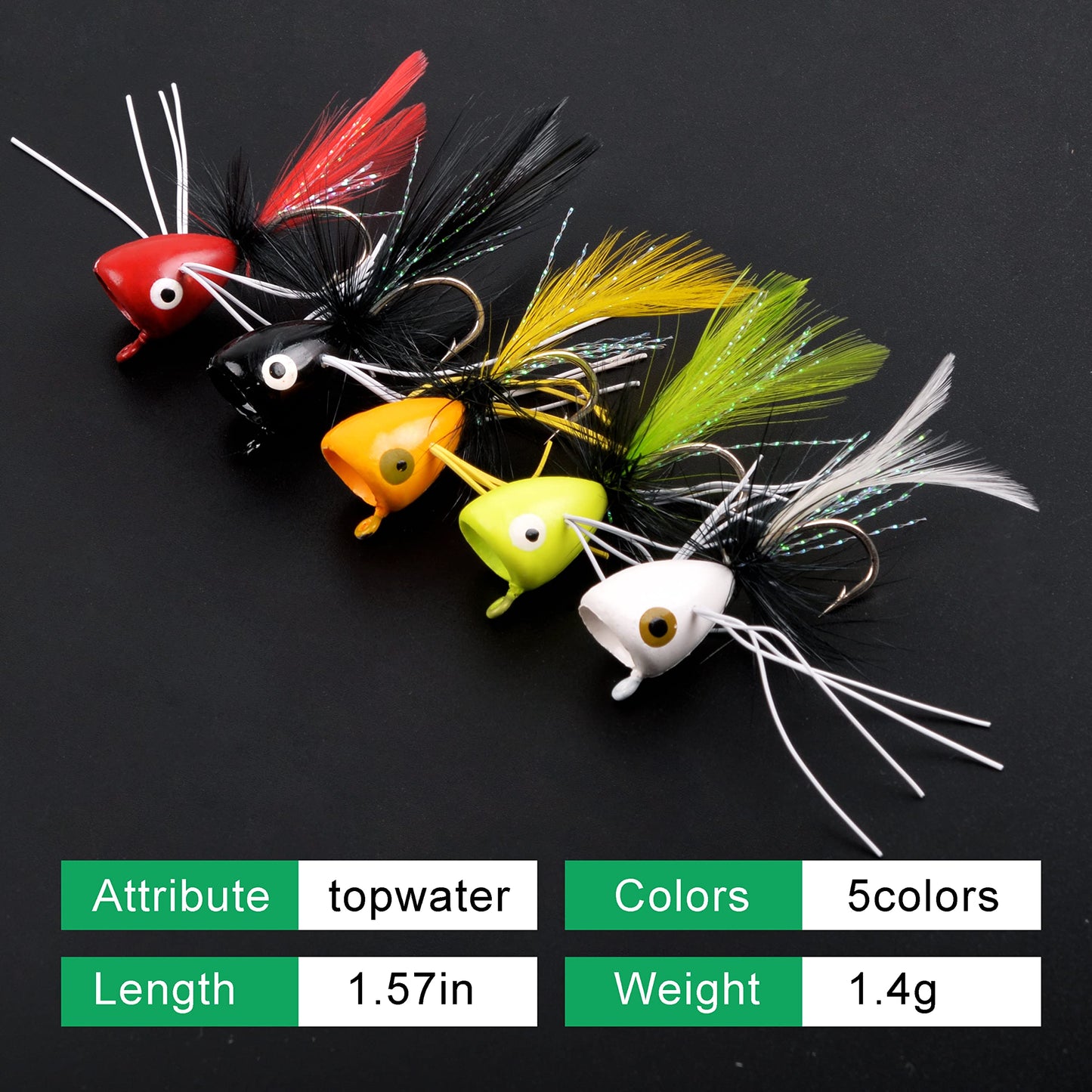 Fly Fishing Popper Lures Kit,Bass Poppers Flies Dry Fly Fishing Flies Panfish Bluegill Popper Bait Bug with Hooks for Freshwater