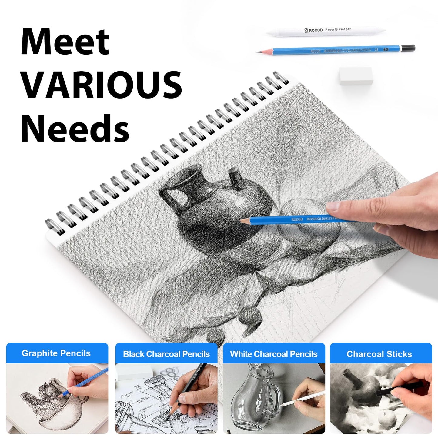 ROCOD Sketch Pencils for Kids and Adults Drawing, 26-Piece Profession Sketching Pencils, Drawing Pencil for Artists Beginner Sketching, Art Graphite Pencil 6B to 4H