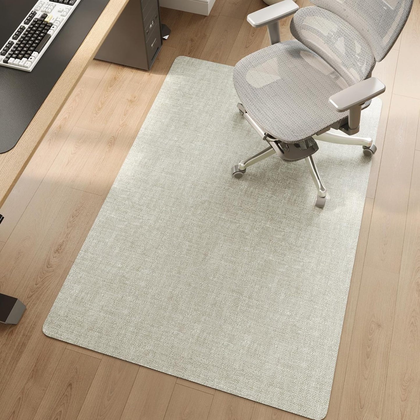 YDKGL PU Office Chair Mat for Hardwood Floor, 32"x48" Self-Adhesive Rolling Chair Mat for Under Desk, Large Non-Slip Heavy Duty Hard Floor Protector for Wood/Tile, Desk Rug for Home Office Beige