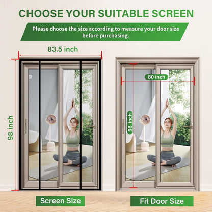 Digram Magnetic Screen Door Upgraded polyethylene Terephthalate Mesh,Double Door Screen Magnetic Closure for Sliding Door,Patio Door,Fit Door Size 80" X 96"