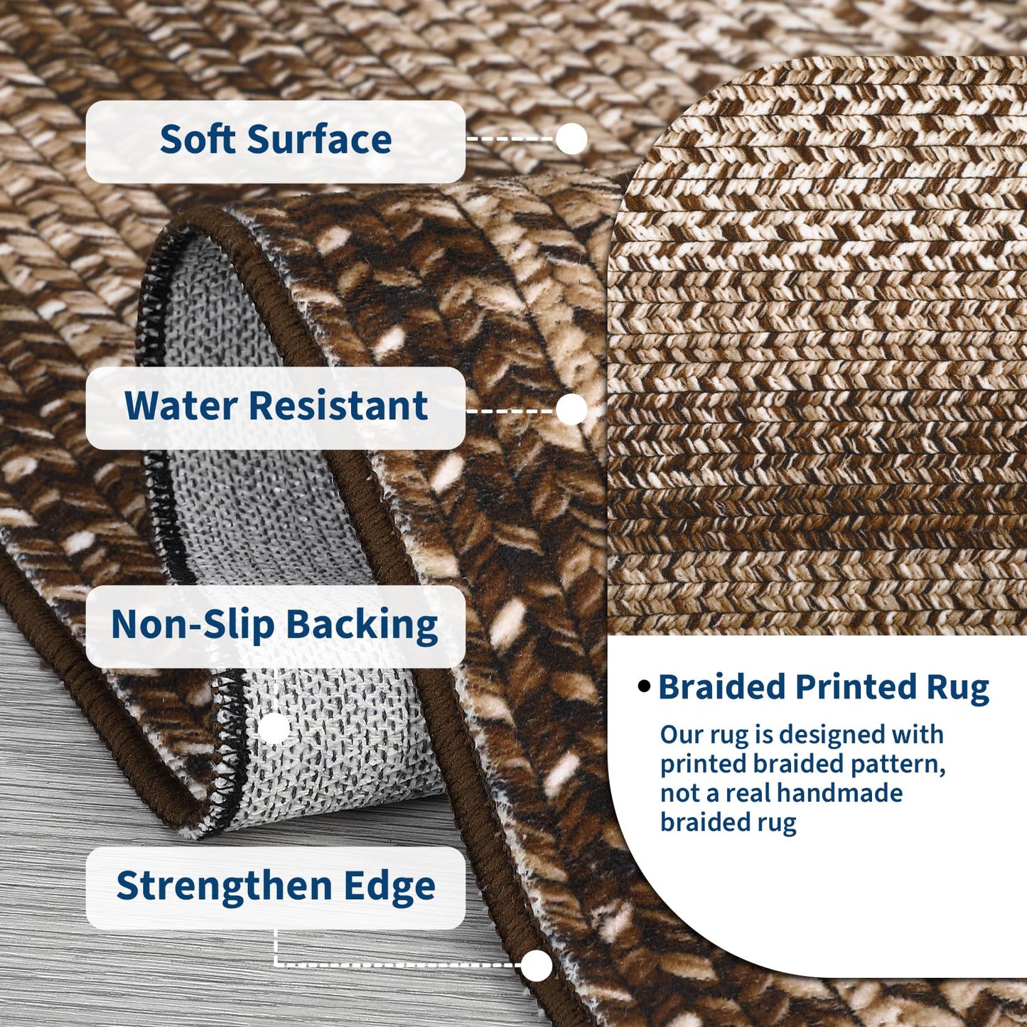 RUGSREAL 2x3 Entry Rug Small Bedroom Area Rug Braided Printed Mat for Living Room Farmhouse Kitchen Mat Indoor Non Slip Rustic Throw Carpet Machine Washable Rug for Sink Under Table, Brown