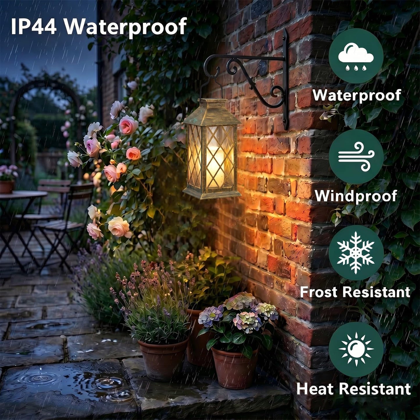 Yowin Solar Lanterns Outdoor Waterproof, 2 Pack Hanging Solar Lanterns with Flickering Candle, Tempered Glass Solar Lamp Outdoor for Garden Wall Table Patio Yard Fence, Housewarming Gift - Bronze