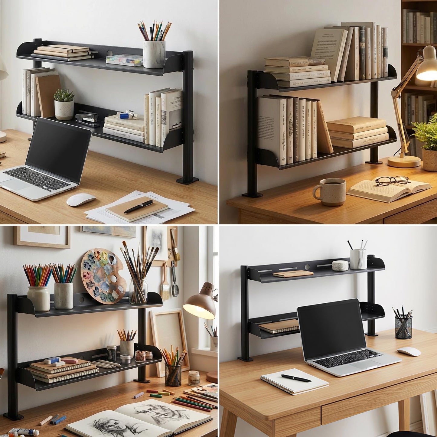 MLLNFUE 24-Inch Clamp On Desktop Shelf, 2-Tier Office Desk Organizer, Extended Compact Desk Shelf for Home Workspace, Study Room, and Gaming Accessories Storage