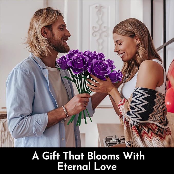 Rose Flower Bouquet Building Set for Adults Gift for Women Couple Girlfriend Mom Wife Buildable Artificial Floral Botanical Collection Décor for Home or Office (530 Pcs)