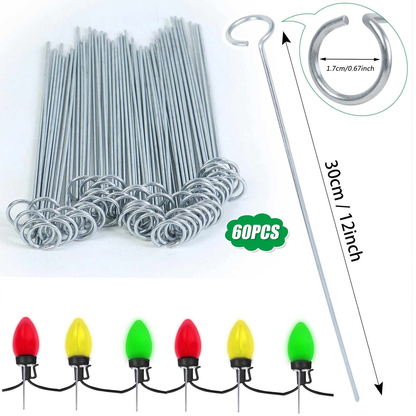 WBCBEC 60Pcs 12 Inch Metal Christmas Light Stakes Christmas Yard Lights Stakes Metal Light Stakes for Christmas Lights Yard Lawn Light Stakes for C7 and C9 Ground Stakes for Christmas Lights