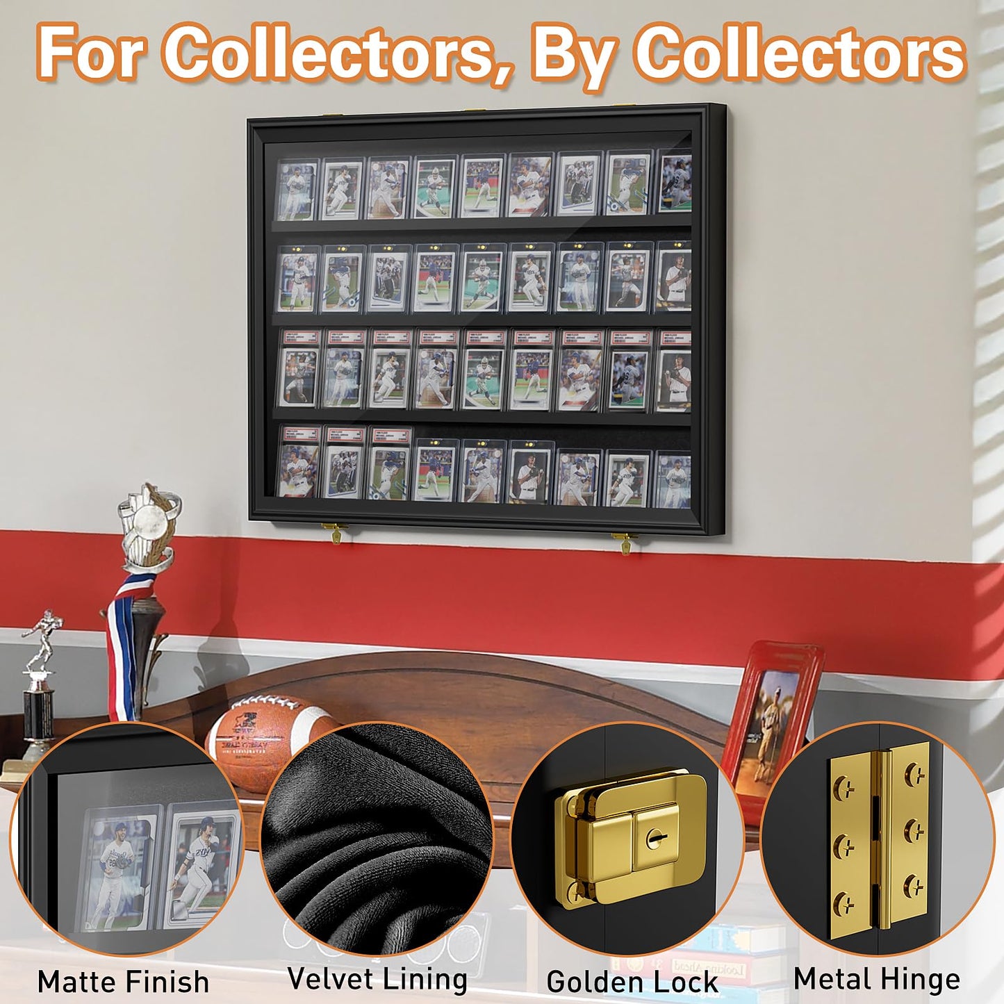 Mlikero Baseball Card Display Case, 36 Graded Card Display Frame Lockable, Trading Card Display with UV Protection Sports Card Display Case for Baseball Cards, Football Cards, Sports Cards