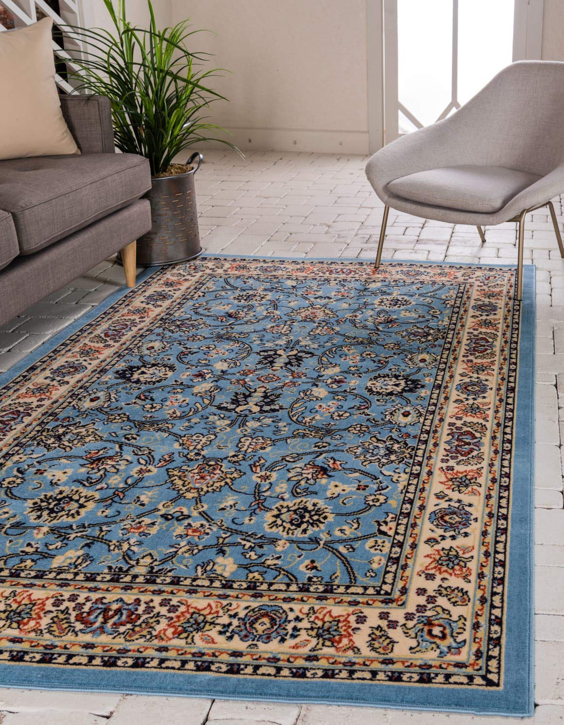 Unique Loom Sialk Hill Collection Area Rug - Washington (4' 1" x 6' 1" Rectangle, Light Blue/ Navy Blue)