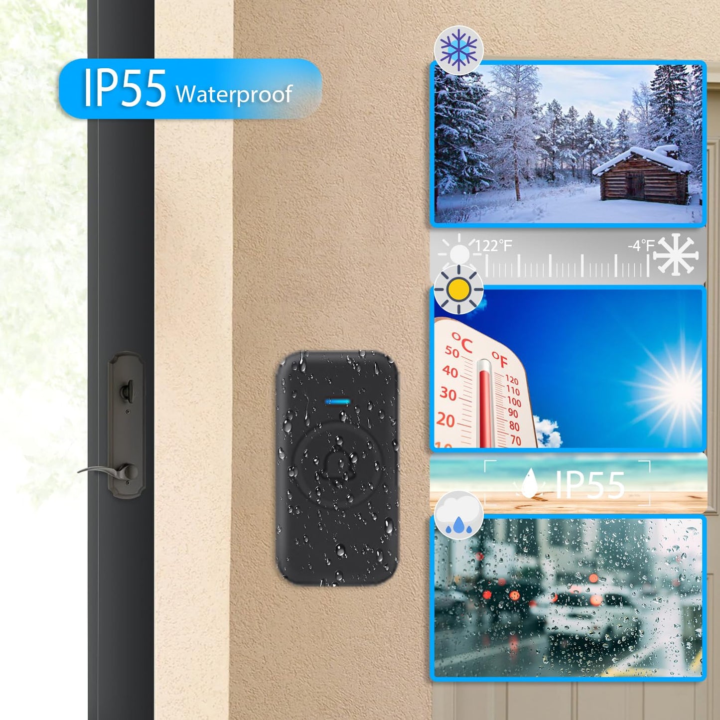 Wireless Doorbell, Waterproof Door Bell with 60 Chimes, 5 Levels Volume and LED Flash, 1000ft Long Range Classroom Doorbell for Home Office Hospital (2 Receiver & 1 Button, Black)