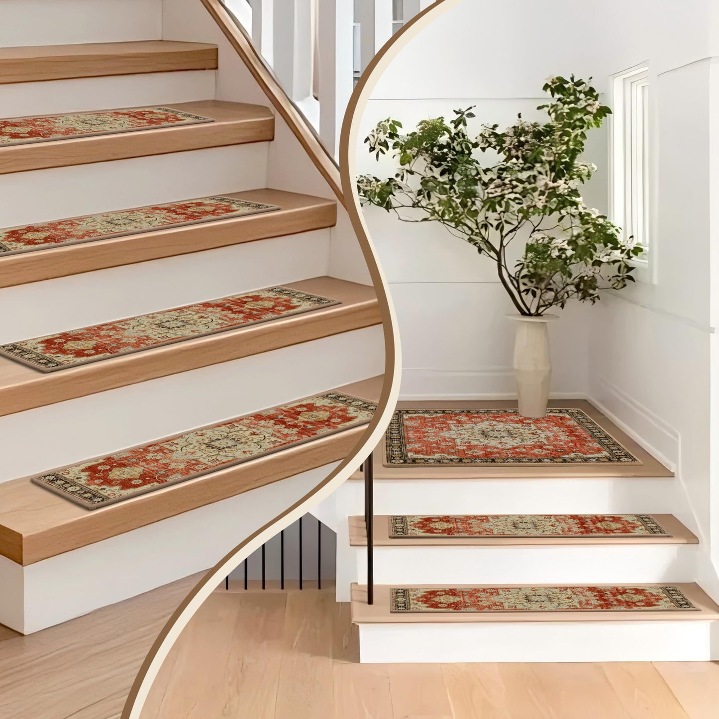 Non-Slip Stair Treads for Wooden Steps 15pcs,8"x30" Stair Carpet Treads for Indoor Use,Peel and Stick Stair Runners,Washable Reusable Adhesive Backing,Pet-Friendly Stair Capet for Kids,Elders,Dogs