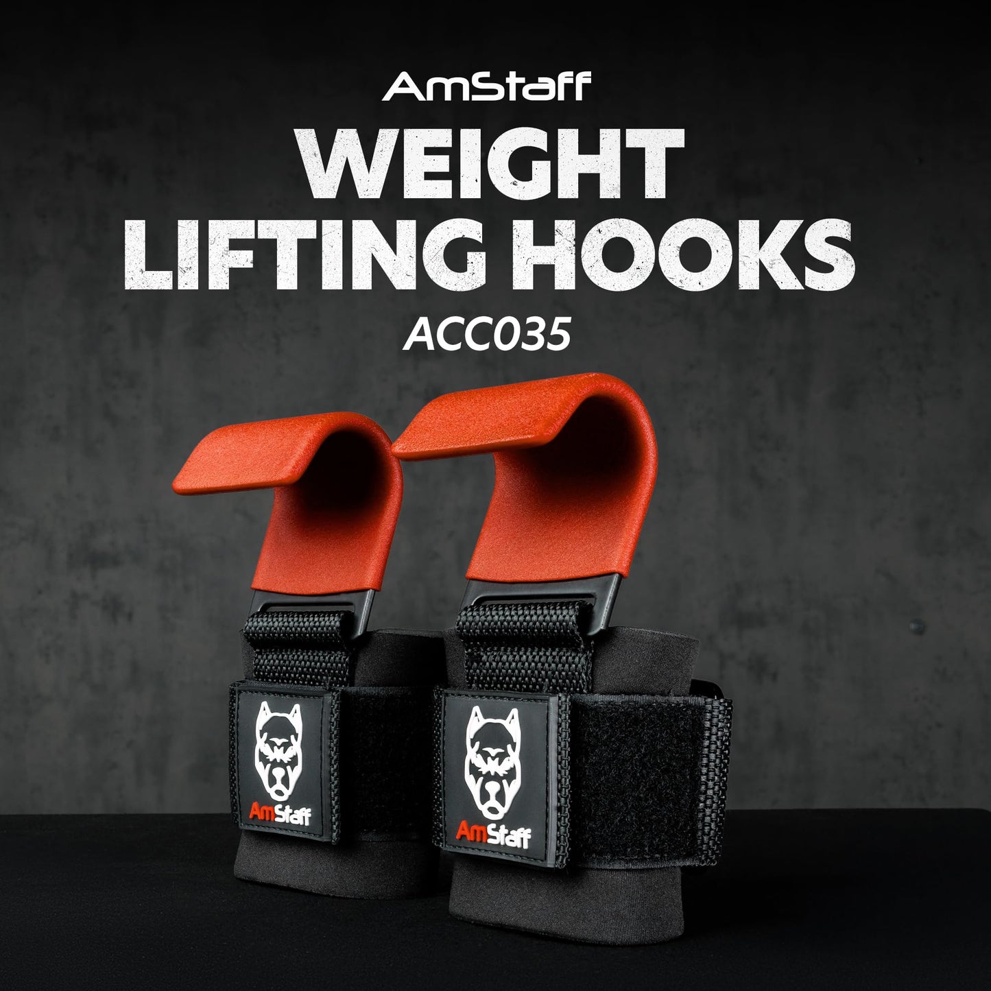 AmStaff Fitness Weight Lifting Hooks (Pair, Black) - Gym Wrist Straps with Steel Hooks for Weightlifting, Pull-Ups, Deadlifts, Strength Training, and Fitness Workouts - Adjustable Neoprene Wrist Support