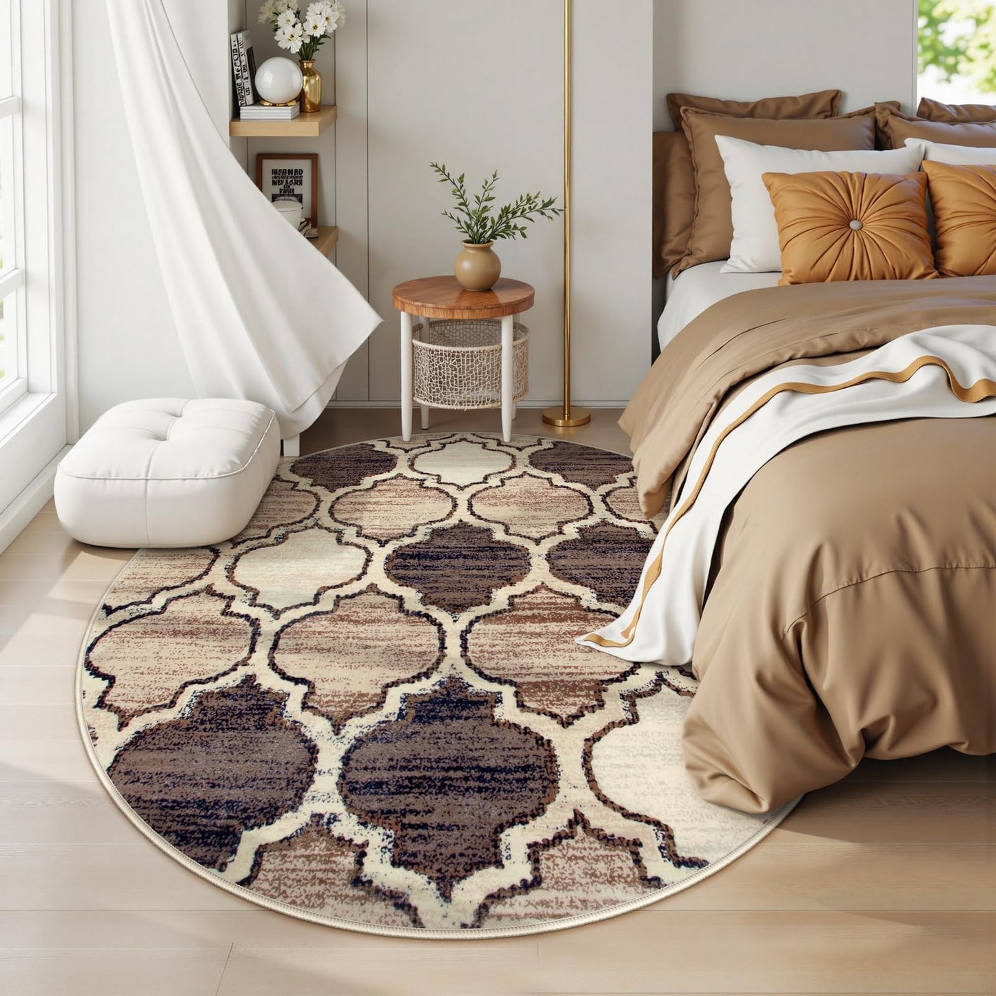 Lahome Moroccan Round Rugs - 4x4 Washable Non-Slip Small Round Area Rug Throw Soft Circle Rugs for Bedroom, Modern Print Indoor Round Carpet for Entryway Sofa Kitchen Living Room (Coffee, 4Ft-Round)