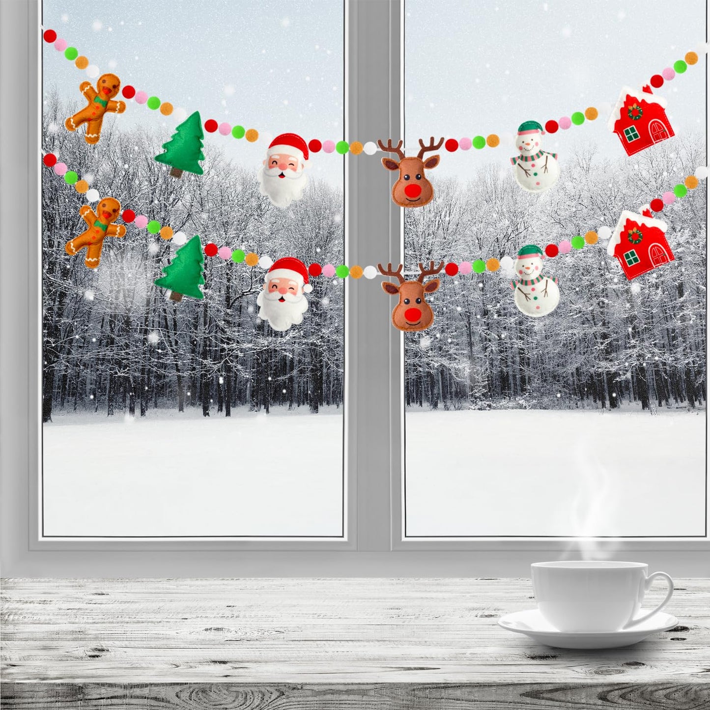 Doumeny 3D Christmas Felt Ball Garland Xmas Gingerbread Man House Garland Bunting Christmas Tree Felt Bunting Banner Santa Claus Snowman Elk Hanging Banner Winter Party Flag for Home Mantel Wall Decor