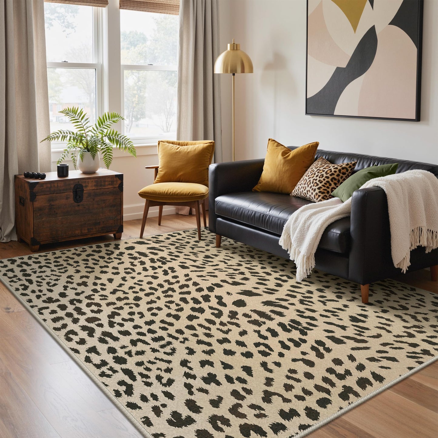 Bavni Leopard Rugs Cheetah Print Rug 5x7 Area Rugs Washable for Living Room Animal Rug Ultra-Thin Non Slip Cool Cute Girly Carpet Bedroom Dining Room Dorm Home Office, Light Brown