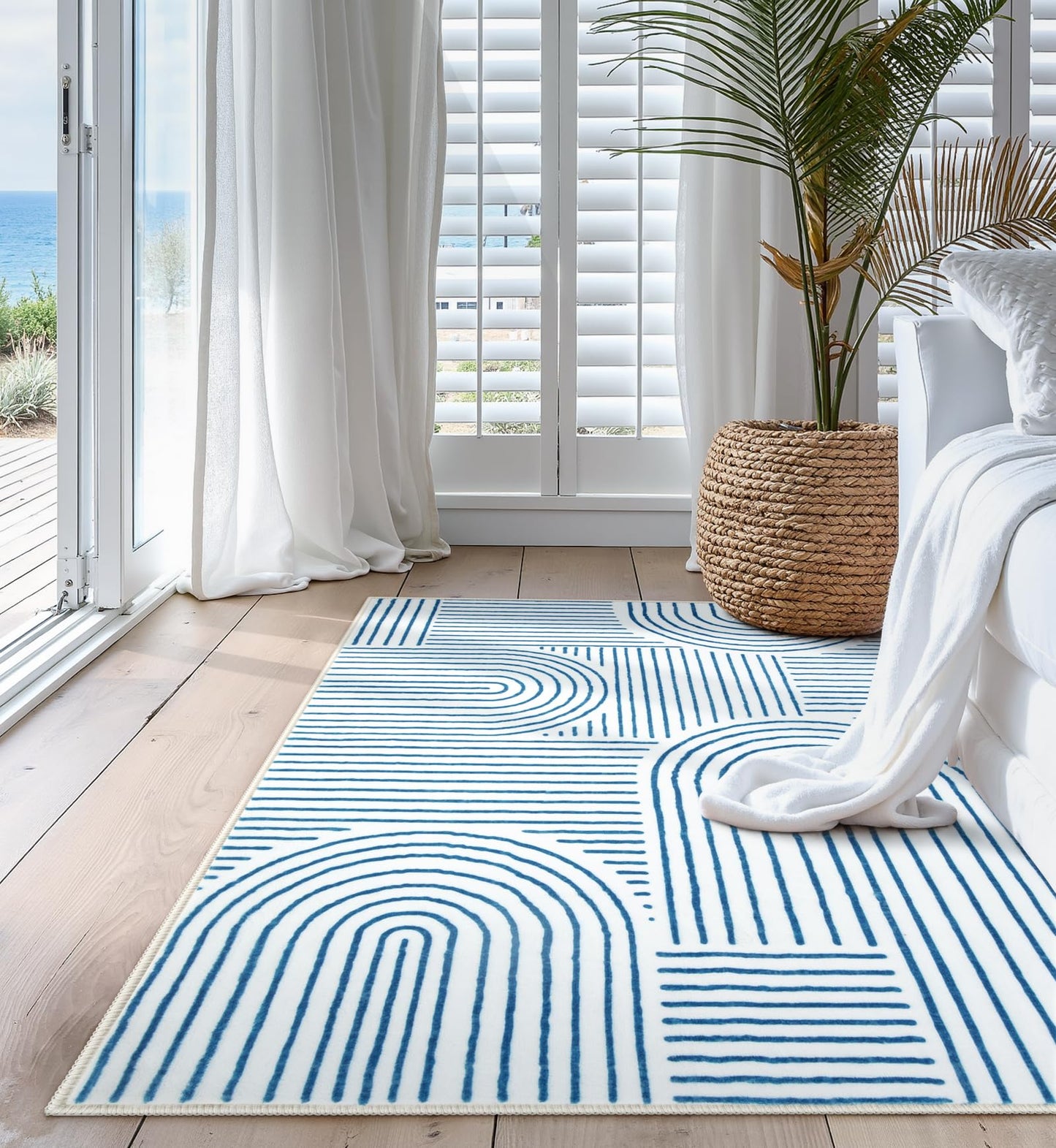 Lahome Abstract Washable Rugs, 4x6 Blue Rug for Bedroom Nursery Soft Non Slip Modern Living Room Rug, Ultra-Thin Non-Shedding Throw Carpet for Entryway Kitchen Office Darrell(4'x6',Blue/White)