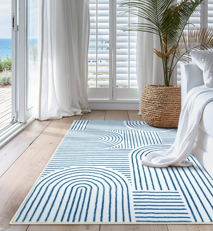 Lahome Abstract Washable Rugs, 4x6 Blue Rug for Bedroom Nursery Soft Non Slip Modern Living Room Rug, Ultra-Thin Non-Shedding Throw Carpet for Entryway Kitchen Office Darrell(4'x6',Blue/White)