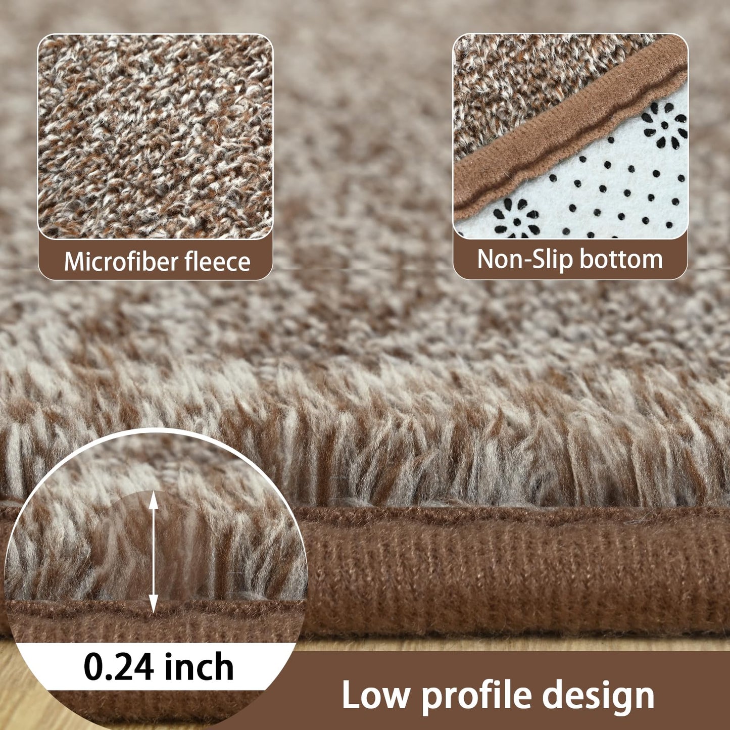 AROGAN Small Washable Area Rugs for Bedroom, 2×4 Runner Rug with Memory Foam for Hallway, Non Slip Fluffy Carpet Indoor Rug Runner for Kitchen, Bedside, Entryway Bathroom Home Decor, Matte Brown