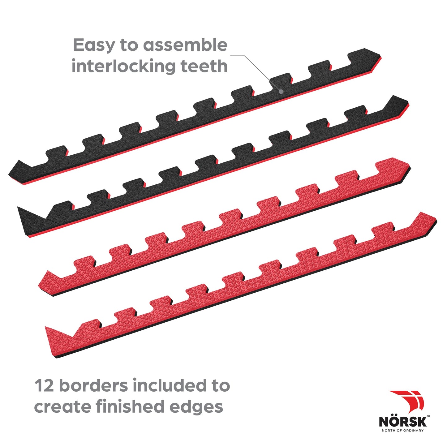 Norsk Dual-Sided Reversible 1/2" Foam Exercise Mats for Home Gym - Interlocking EVA Foam Tiles, 6 Tiles - 24 Sq. Ft. Red/Black