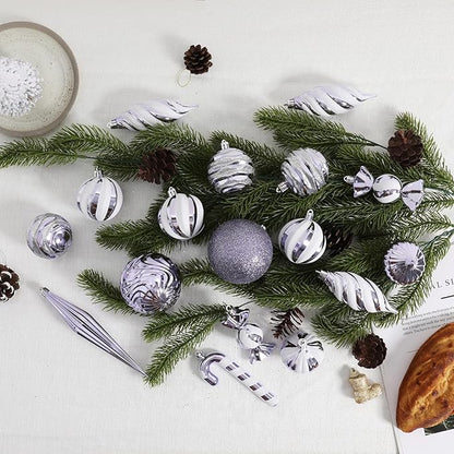 Christmas Ball Ornaments Set Shatterproof Christmas Tree Ornaments 24 PCS Painted Shaped Styles Xmas Tree for Holiday Decor,Purple