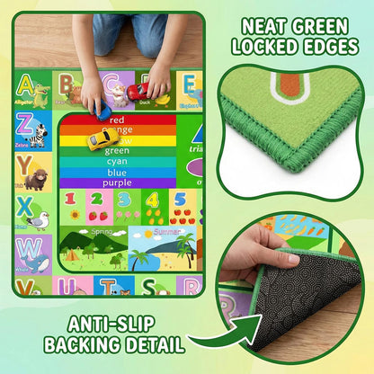 OGPJKEQR 3x5ft Kids Educational Rug, Non-Slip Machine Washable ABC Alphabet Mat & Learning Carpet for Playroom Bedroom, Nursery Floor Play Mat with Numbers, Animals & Seasons, Preschool Classroom Rugs