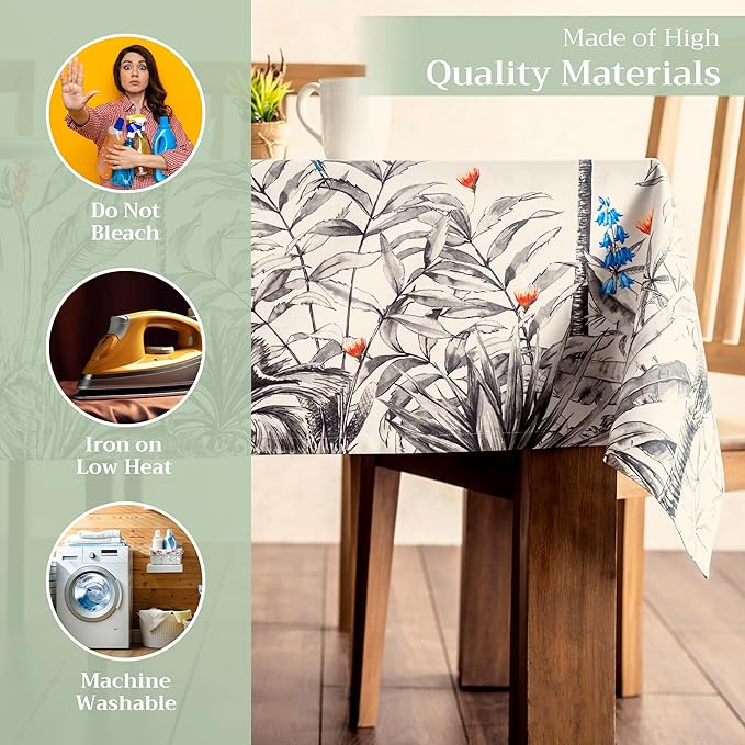 Maison d' Hermine Table Cloth Rectangle Table 100% Cotton 70 x 90 Inches Fall Tablecloth Reusable Everyday Use for Thanksgiving Christmas Decorations Dining Farmhouse Party (Amazonia)