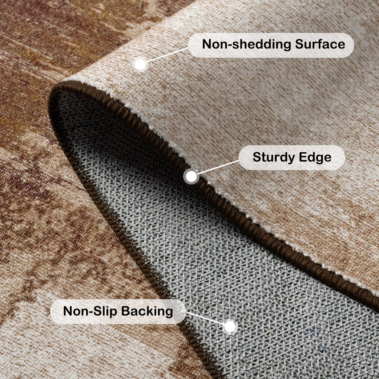 Kelarea Living Room Rug, 5x7 Rug Modern Abstract Washable Rugs Brown Foldable Faux Wool Vintage Carpets, Non Slip Rug for Bedroom, Dining Room, College Dorm, Kids Playroom, Home Office